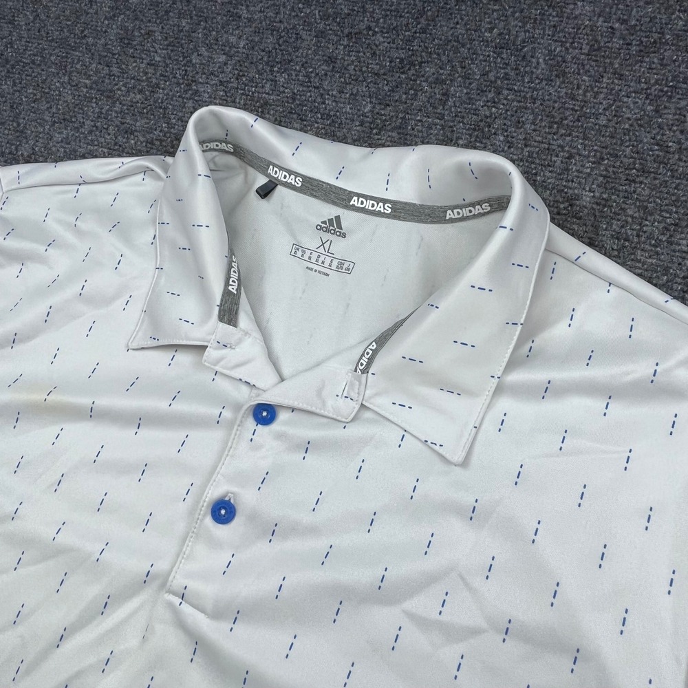 Adidas Golf Performance Sport Dotted Dash White Blue Polo Shirt